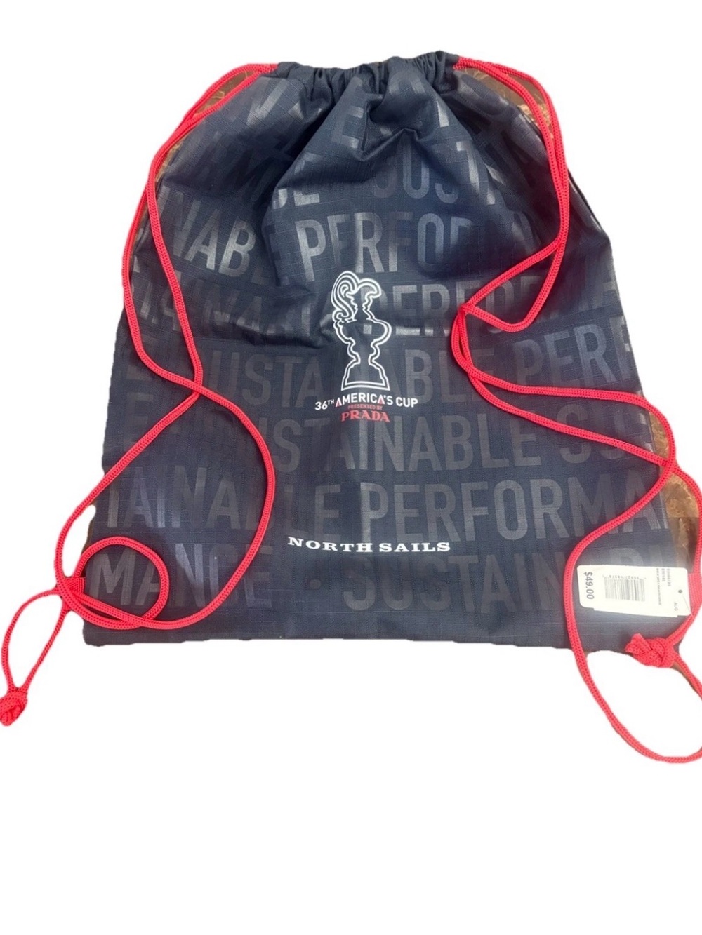 North Sails 36th America’s Cup Prada Drawstring Backpack Navy Red - New - Picture 2 of 4